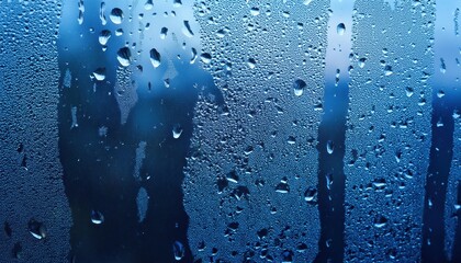 Poster - Abstract Close-Up of Water Droplets on Foggy Glass Window. Ideal for Weather Themes, Nature Backgrounds, or Atmospheric Designs in Stock Photography and Digital Art Concepts