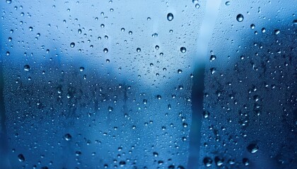 Poster - Abstract Close-Up of Water Droplets on Foggy Glass Window. Ideal for Weather Themes, Nature Backgrounds, or Atmospheric Designs in Stock Photography and Digital Art Concepts