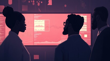 Poster - Team of Professionals Collaborating in Front of Screen