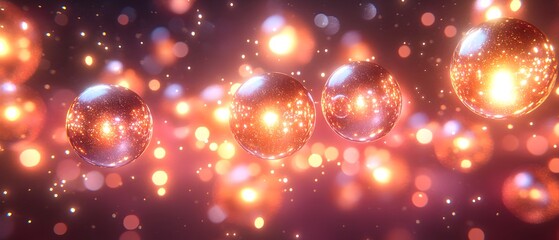 Poster - Abstract representation of glowing spheres and particles in a vibrant, colorful space.