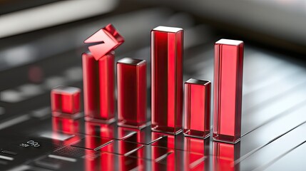 Poster - Polished 3D Red Graph Bars on Elegant Background