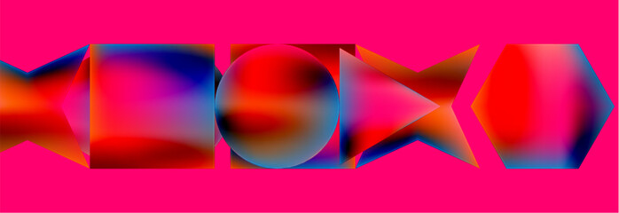 Poster - Neon color geometric shapes square triangle circle abstract background. Vector Illustration For Wallpaper, Banner, Background, Card, Book Illustration, landing page