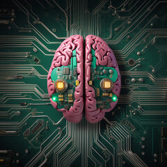 View of brain with circuit board