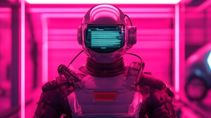 Poster - robot technician performing maintenance and repairs on a futuristic electric vehicle with floating h