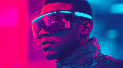 Poster - futuristic robotic mechanics using augmented reality glasses to adjust and repair components of a se