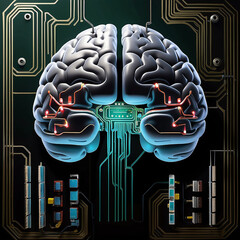 View of brain with circuit board