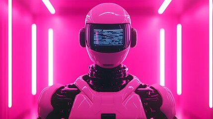 Poster - robot repairing the systems of a driverless car holographic data floating around sleek metallic surf