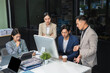 © NINENII - Business corporate team brainstorming, planning strategy having a discussion Analysis investment researching with chart at office desk documents in office.