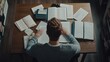 © stopcontrol - Student studying at a desk with textbooks and notes scattered around, focused on preparing for an exam. Determination and hard work in education.
