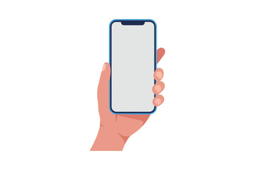 Flat Vector Illustration of Human Hand Holding Mobile Phone on White Background.