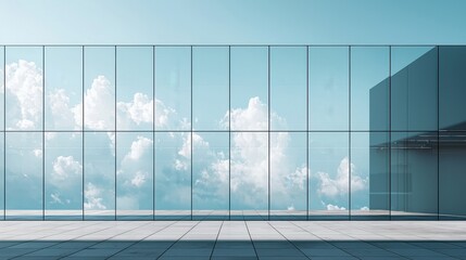 Poster - Sleek Office Building with Mirrored Facade and Sky View