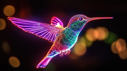 Poster - Neon Hummingbird in Flight