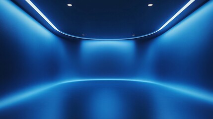 Poster - Futuristic blue interior with sleek curved walls and soft lighting, creating a modern and stylish ambiance, perfect for virtual environments.