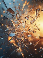 Poster - Abstract explosion of glass shards with vibrant colors, capturing the dynamic motion and energy of broken glass pieces in a captivating way.