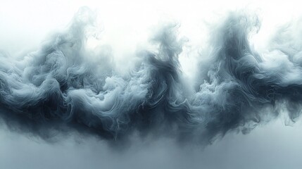 Poster - Dark storm clouds rise like smoke against clean white backdrop with swirling textures and billowing shapes creating a dramatic and foreboding scene of natures raw power