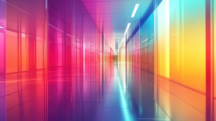 Sticker - A glass corridor in a modern building, with vivid colors reflecting off the floor, creating a stylish and futuristic look.