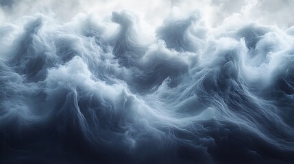 Poster - Dark storm clouds rise like smoke against clean white backdrop with swirling textures and billowing shapes creating a dramatic and foreboding scene of natures raw power