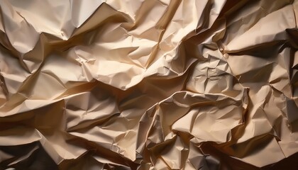 Aufkleber - Textured Beige Crumpled Paper Background. Abstract Wrinkled Surface with Light and Shadow Play, Ideal for Graphic Design, Packaging Mockups, or Natural Eco Themed Presentations