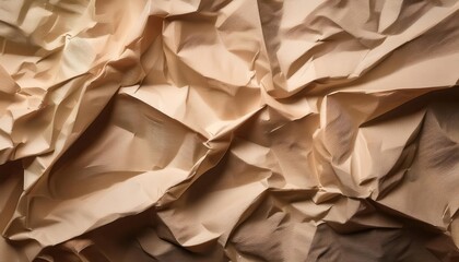 Aufkleber - Textured Beige Crumpled Paper Background. Abstract Wrinkled Surface with Light and Shadow Play, Ideal for Graphic Design, Packaging Mockups, or Natural Eco Themed Presentations