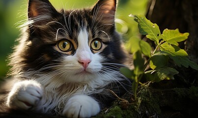 Cat Relaxing Beside Tree