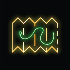 Poster - glowing neon line route location map pin point icon isolated on black background vector illustration