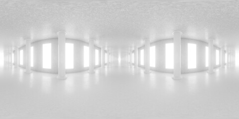 Poster - 360 degree panorama of minimalist white corridor with bright windows