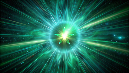 Poster - A mesmerizing burst of colorful energy in green and yellow illuminates the vastness of space, surrounded by shimmering stars, creating a captivating cosmic spectacle
