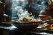 © Santy Hong - A food photographer capturing the essence of Moroccan tagine in a rustic kitchen setting, with natural light highlighting the steam rising from the dish.