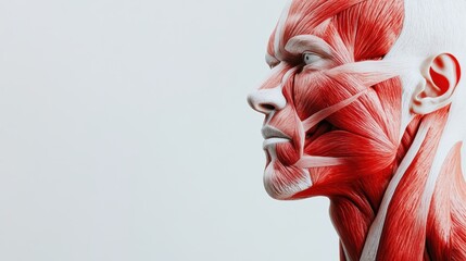 Poster - Explore the intricate details of human facial muscles rendered in vibrant red and white, highlighting anatomical precision. Generative AI