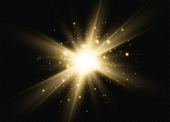 Wall Mural - light effects, glare, glitter, explosion, golden light, vector illustration. shining golden stars.