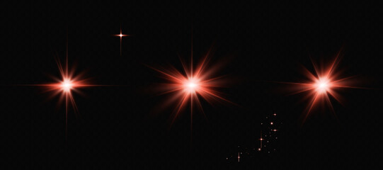 Wall Mural - light effects, glare, glitter, explosion, red light, vector illustration. shining red stars.