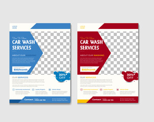 Wall Mural - Vehicle Washing Service Car wash cleaning flyer poster and car wash service flyer template with a banner vector layout design	