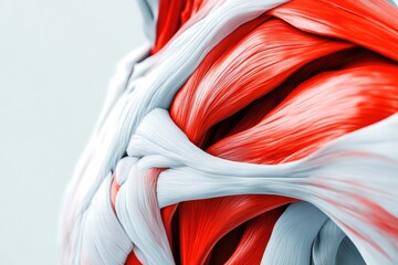 Leinwandbilder - This illustration highlights the intricate textures and patterns of a red and white muscle structure, emphasizing its detailed anatomy and design. Generative AI