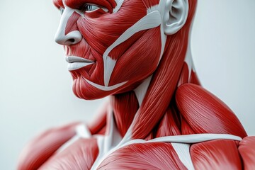 Poster - A detailed 3D model featuring red and white muscles highlighting human anatomy in an educational setting. Generative AI
