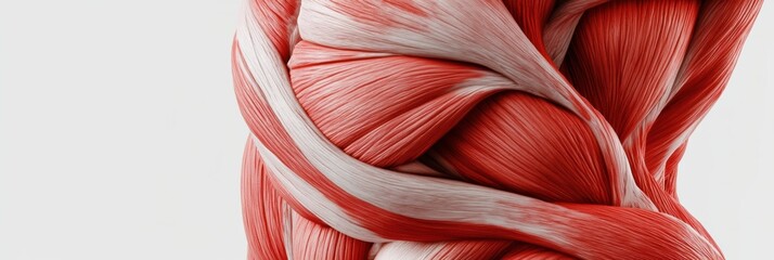 Leinwandbilder - The close-up highlights the complexity of muscle fibers, emphasizing their red and white colors, showcasing anatomical details vividly. Generative AI