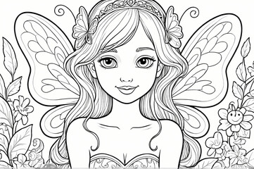 Fairy Tales: A Mischievous Fairy with Delicate Wings and a Playful Smile Coloring Book Page