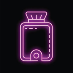 Poster - Neon glowing symbol of a hot water bottle on a black background