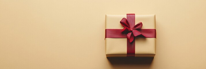 Poster - This large gift box features neutral wrapping paper and a vibrant red ribbon, ideal for an occasion or special celebration. Generative AI