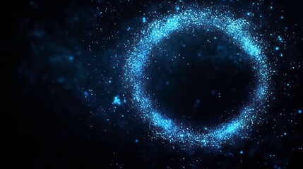 Poster - a glowing blue circle of particles on a black background.