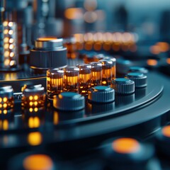Poster - Automated Pharmaceutical Manufacturing Process in Action, 3D illustration