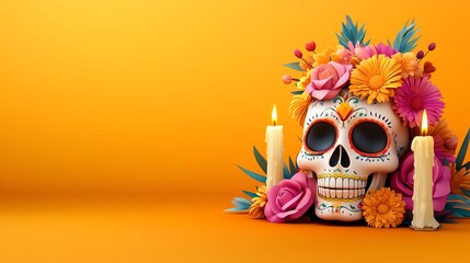 Day of the dead skull decoration with candles