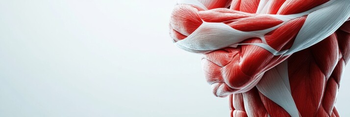 Poster - A close-up view of muscular anatomy highlights the red and white fibers, emphasizing the intricate structure for educational purposes. Generative AI