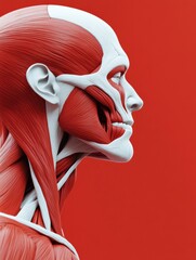 Poster - Explore the intricate details of human muscle anatomy with a close-up view showcasing red and white tissues against a vivid backdrop. Generative AI