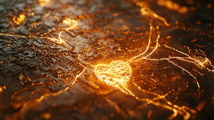 Poster - Radiant heart shape illuminating an abstract textured surface a fusion of light and emotion in digital artistry