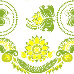 Canvas Print - A seamless pattern featuring yellow and green floral motifs on a white background.