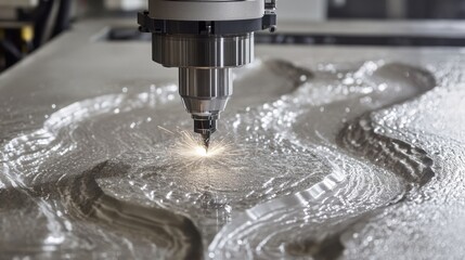 Poster - A close-up of a CNC machine cutting through a metal sheet, with sparks flying as the precise tool shapes the material.