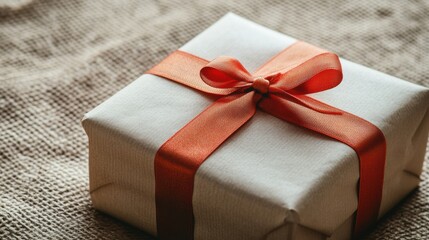 Poster - The large gift box, adorned with neutral wrapping paper and a colorful ribbon, sits elegantly on a textured surface ready for giving. Generative AI