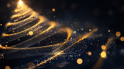 Aufkleber - The artwork showcases a beautiful silhouette of a Christmas tree crafted from interwoven golden and silver lines, set on a dark backdrop. Generative AI