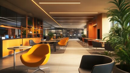 Poster - 3D render of a modern office workspace