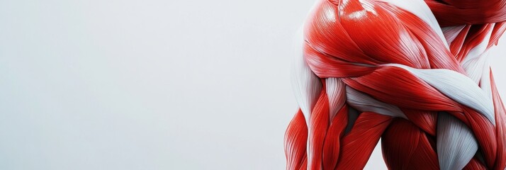 Poster - This close-up showcases a vivid red and white muscle structure, highlighting the intricate details ideal for anatomy examination and education. Generative AI
